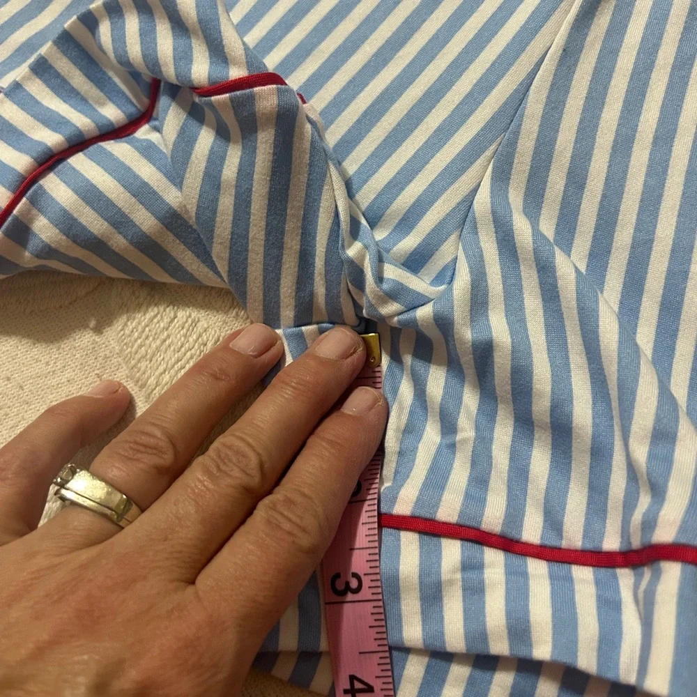 New NWT Rampage Blue and White Striped Pajama Set with Red Heart and piping. - Picture 14 of 14